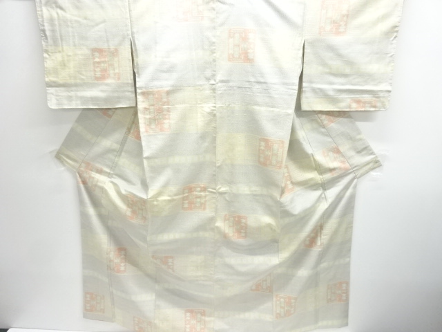 JAPANESE KIMONO / HORIZONTAL-STRIPED GEOMETRIC PATTERNED WOVEN TOKAMAC